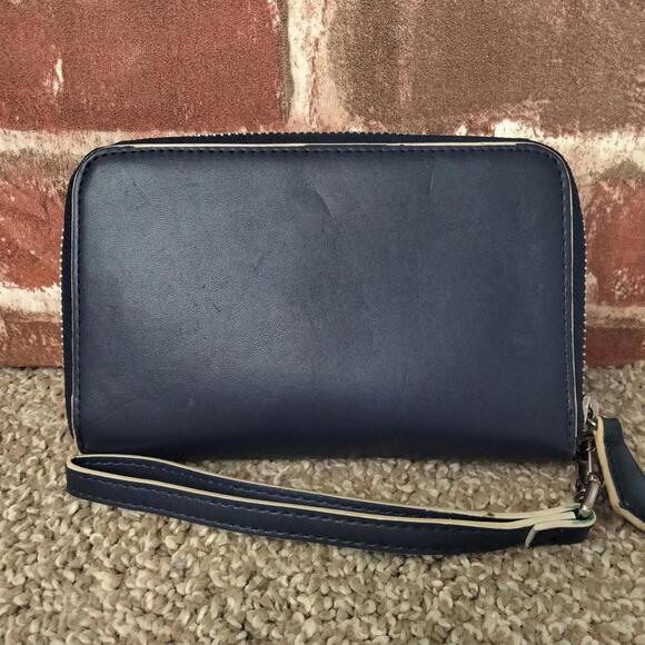 Vera Bradley Zip Around Accordion Wristlet Wallet Womens Navy Blue - Picture 5 of 6